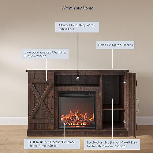 Miniatura 70 de BELLEZE - Soporte de madera rústico para TV de hasta 50", color roble Sargent Gris desteñido,Blanco,Pino Ashland,Gris,claro,Roble