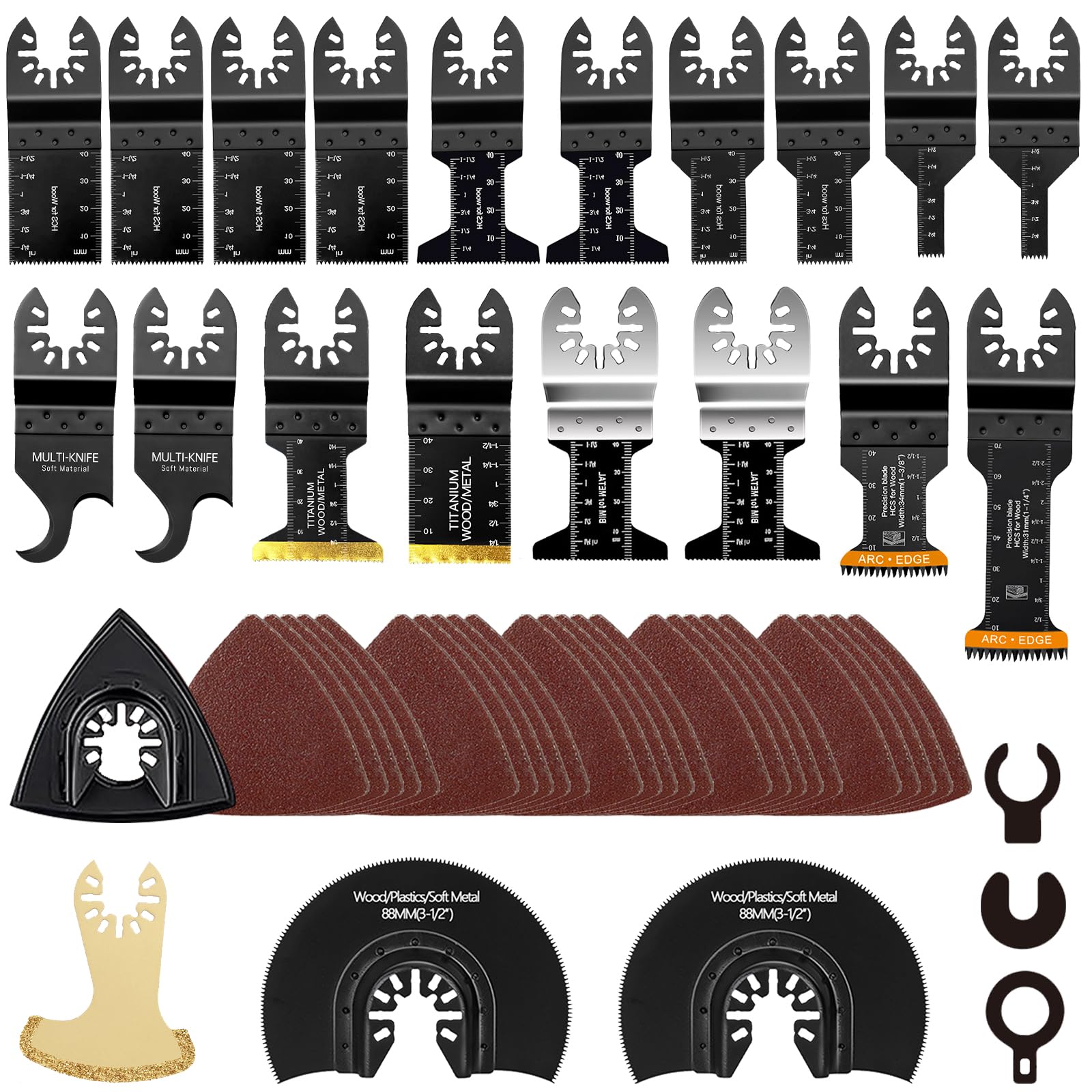 xoermioy 50 Pack Oscillating Tool Blade - Universal Titanium Multitool Blades, Oscillating Saw Blades for Wood Plastics Metal, Multi Tool Blades Kits