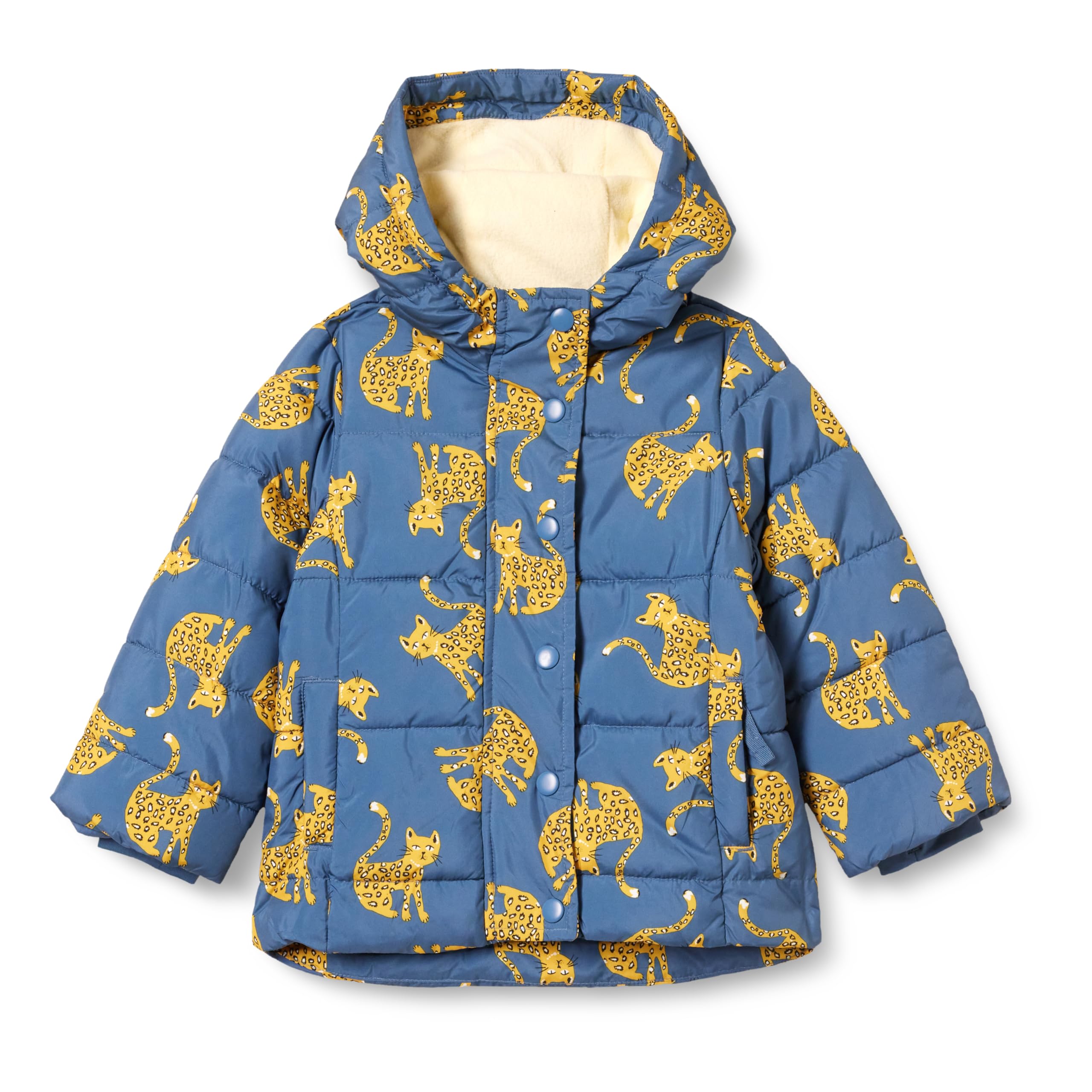 Amazon Essentials Girls' Heavyweight Hooded Puffer Coat, Water-Resistant, Blue Cat, XX-Large