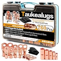 Vista 8 de 48 piezas de conectores de terminal de batería, extremos de cable, lengüetas de anillo de alambre de cobre con tubo termorretráctil de calibre AWG