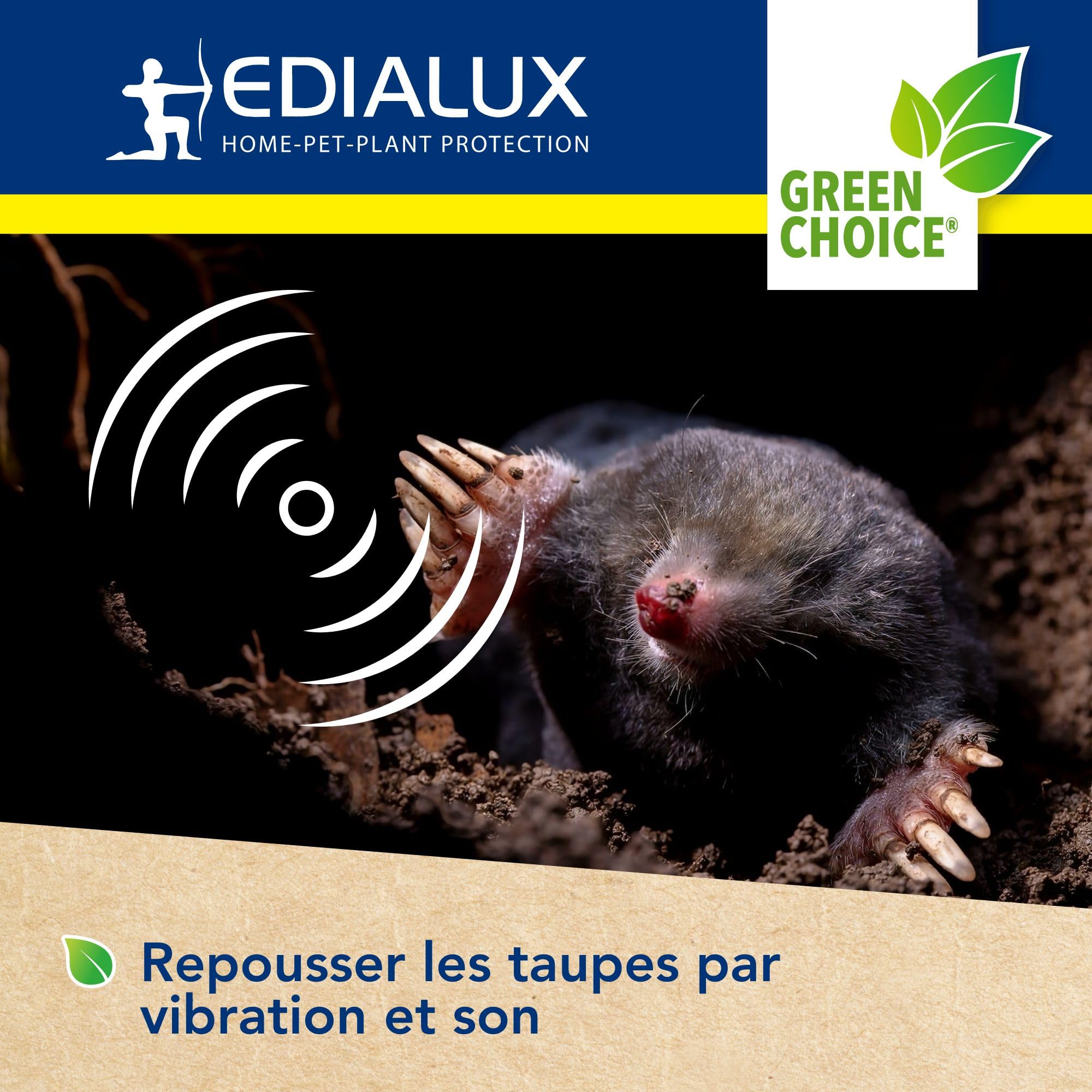 Edialux Répulseur Solaire pour Taupes avec Sons et Vibrations système répulsif ultrasonique écologique pour Jardin Protection Jusqu’à 350 m² résistant aux intempéries