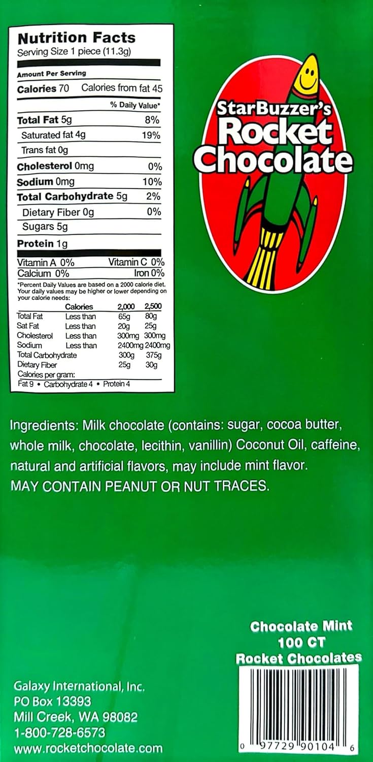 Rocket Chocolate Milk Chocolate Mint Flavored Caffeinated Chocolate Truffles, 100 count, Mini