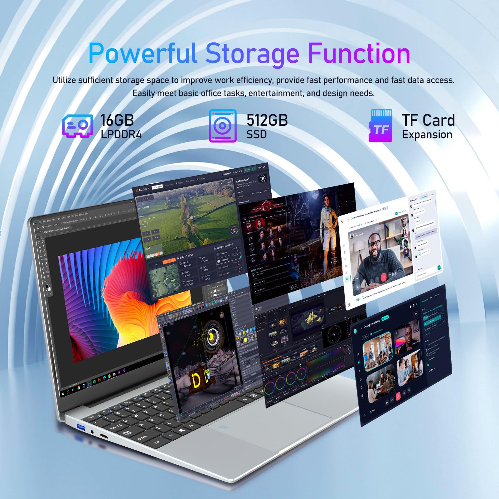 15,6" Notebook, Win 11 PC Portatile 16GB RAM 512GB SSD, Celeron N5095 CPU, 180° Opening and Closing Schermo, Laptop Digitale Tastiera Retroilluminata+Sblocco Impronta Digitale, Mini HDMI+USB 3.0