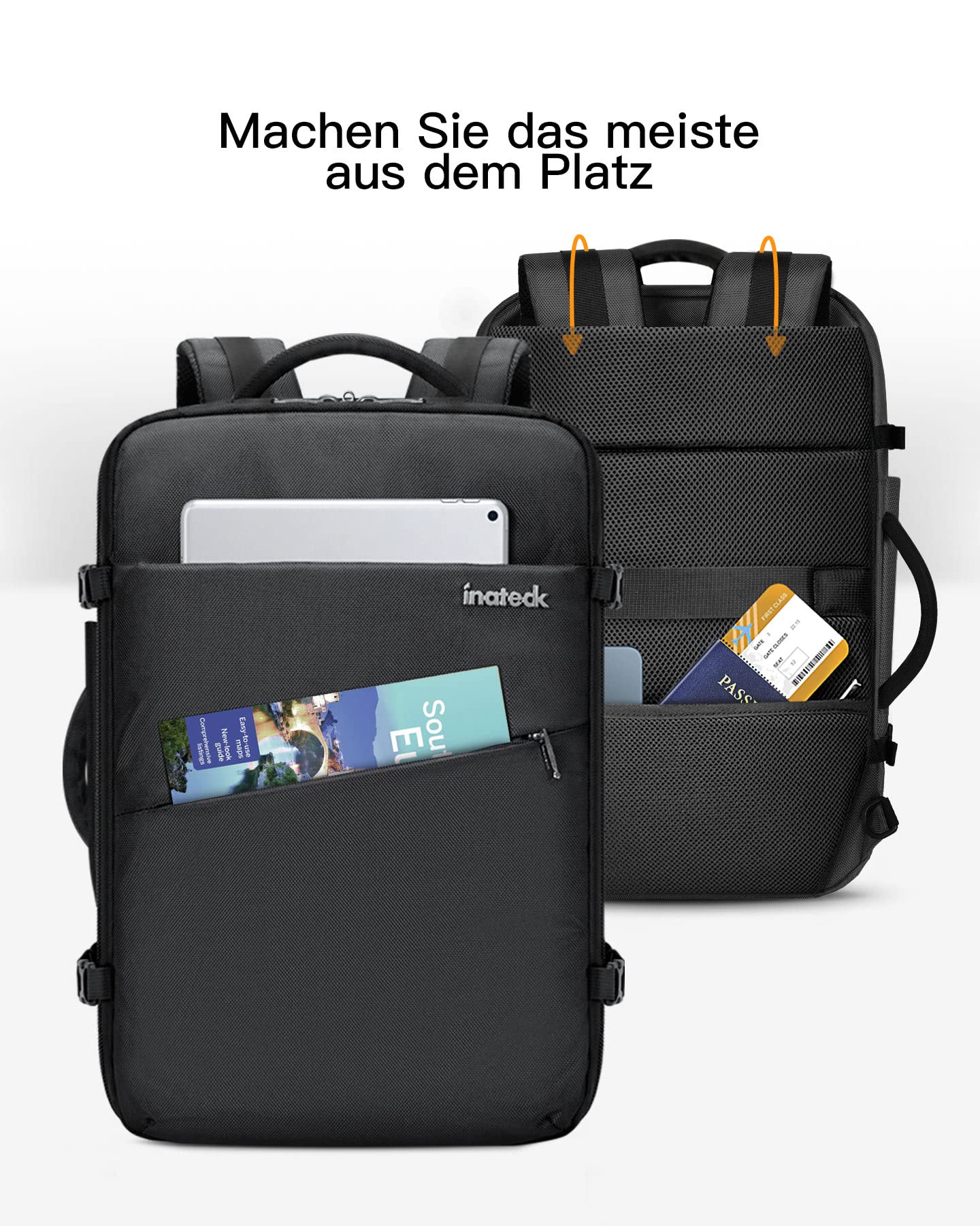 Inateck 35L Supergroßer Handgepäck Reiserucksack Laptop Rucksack für 15,6-17 Zoll Notebooks, Flug Genehmigt Kabinenrucksack für Weekender | Spritzwassergeschützt laptop backpack, für 15,6-17 Zoll Notebooks, Flug Genehmigt Kabinenrucksack, Weekender/Busine