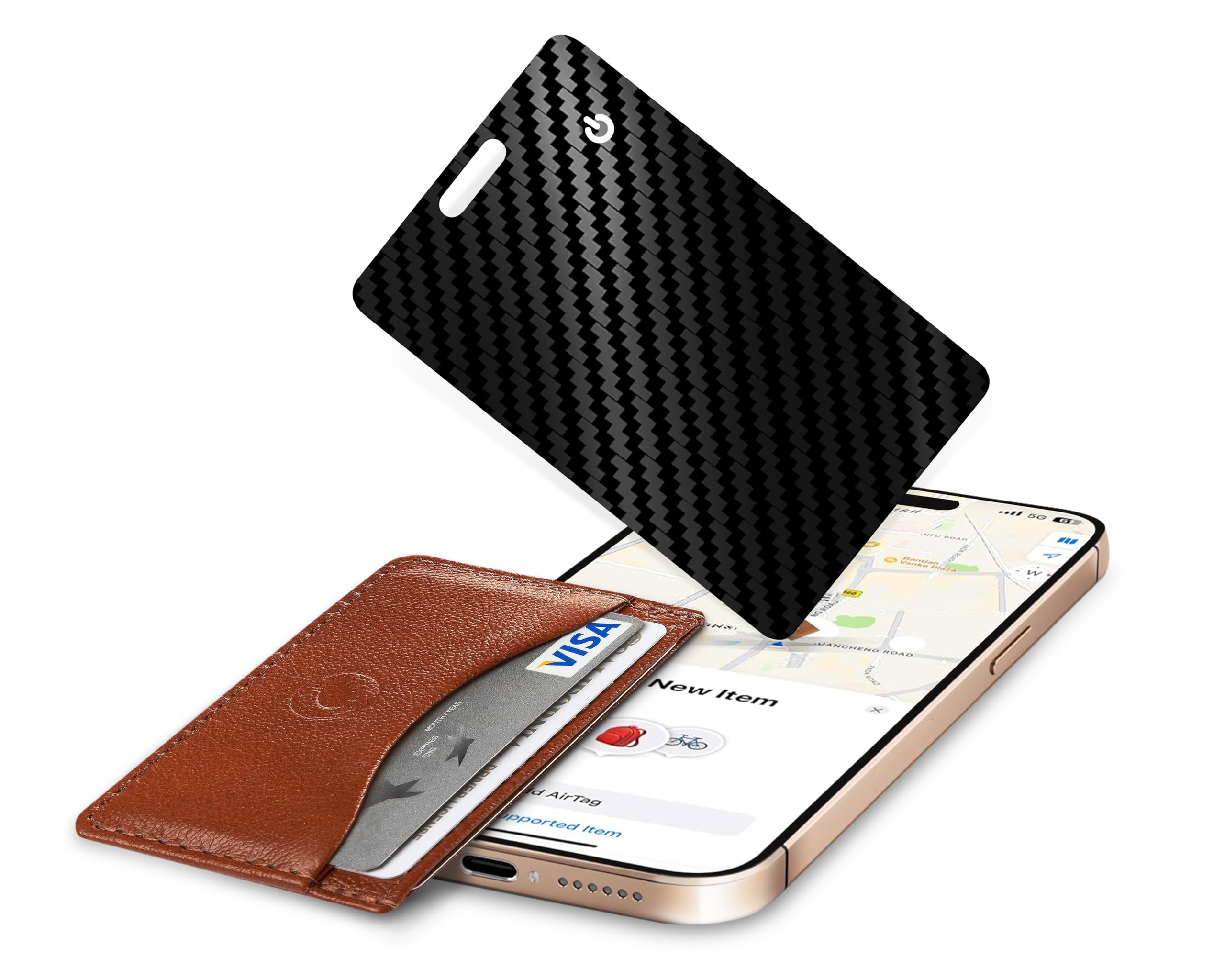 Wallet Tracker Card, Slim Rechargeable Bluetooth Item Locator, Smart Finder Compatible with Apple Find My for Wallet, Luggage, Passport, IP68 Waterproof (iOS Only) (Carbon Fiber Black)-image-31