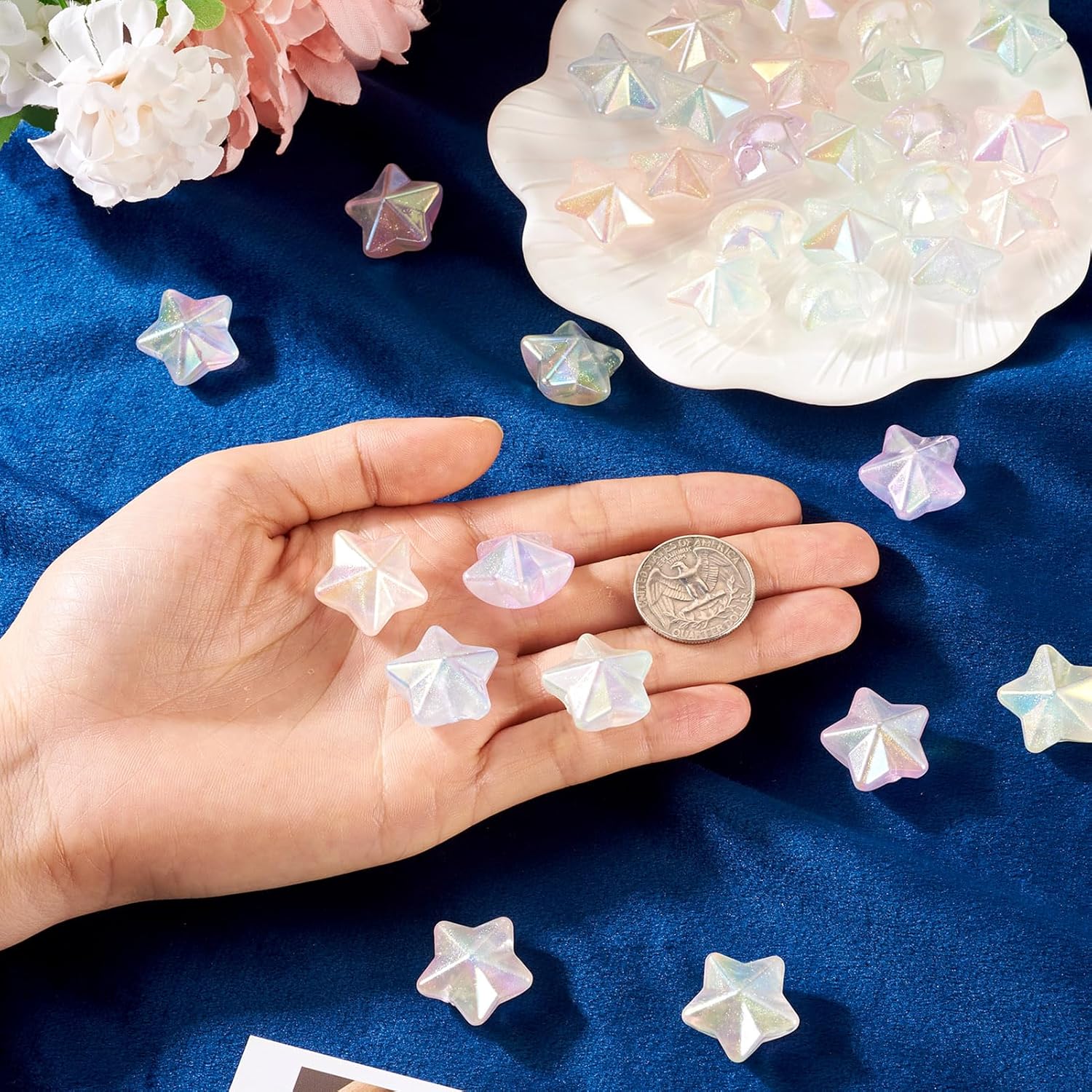 50Pcs Glow in The Dark Acrylic Star Pony Beads Iridescent Large Pentagram Shaped Pastel Color Changing Kandi Spacer Beads for Women Crafts DIY Bracelets Jewelry Making Supplies 22x21mm - Image 2