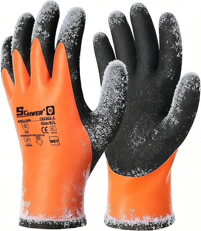 Schwer 2 pares de guantes de trabajo de invierno 100% impermeables con revestimiento de látex, CR3302-1, L | ANSI A2 resistente a cortes, calidez y durabilidad mejoradas, para palear nieve, pescar en hielo, clima frío al aire libre para mantener las manos calientes