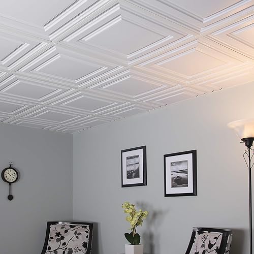 Miniatura 3 de Genesis Icon Relief - Azulejos de techo negros  Fácil instalación  Impermeable, lavable y resistente al fuego  PVC de alta calidad para evitar