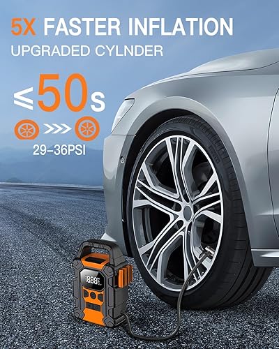 Miniatura 4 de OMQ Inflador de neumáticos, compresor de aire portátil, bomba de aire inalámbrica para neumáticos de automóvil, accesorios de automóvil 150PSI con