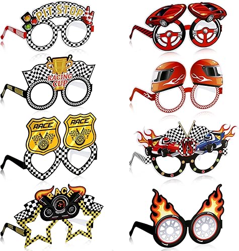Eersida Gafas de sol de carreras de autos de carreras, accesorios para fotos de carreras, suministros para fiestas y recuerdos de carreras
