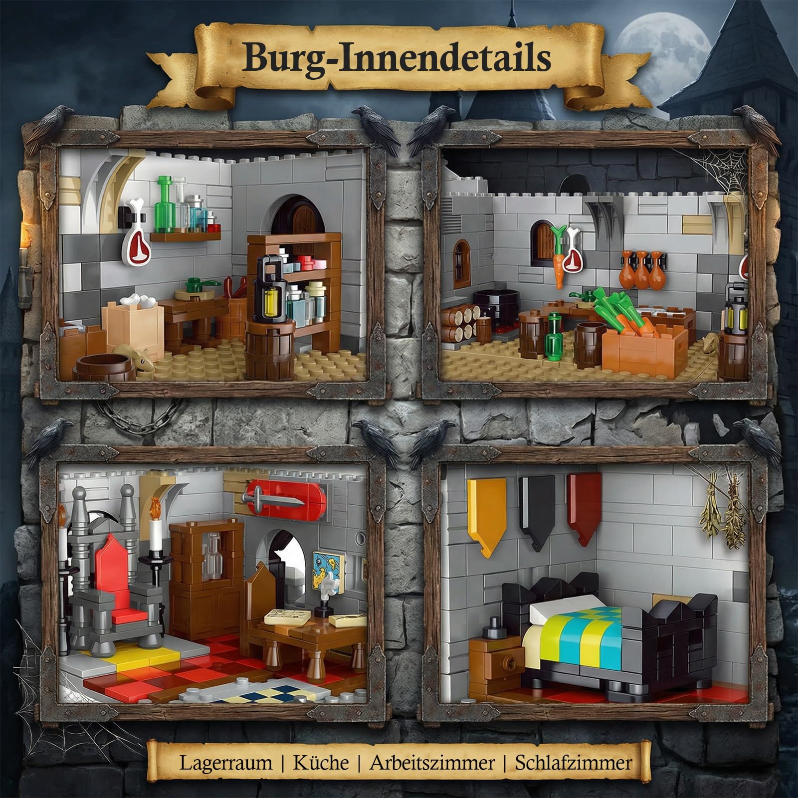 3 in 1 Raven King's Castle Klemmbausteine Burg 4961 Teile | Mittelalter Schloss Bauset, Medieval Wikinger Modular Buildings für Erwachsene, Kompatibel mit Barweer BWR009
