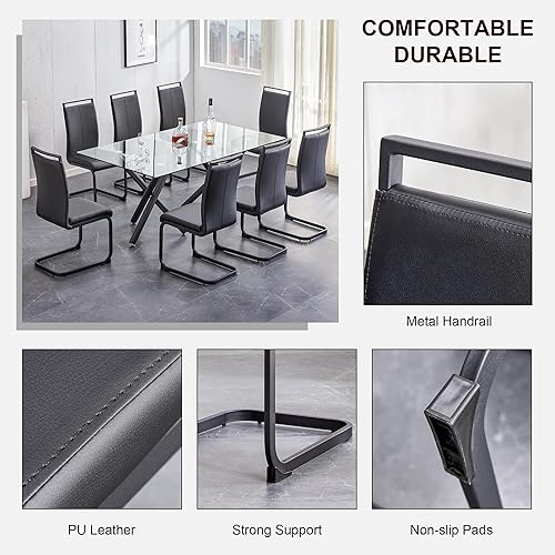 Miniatura 117 de AZmac Juego de 4 sillas de comedor modernas de cuero, sillas de cocina sin brazos, sillas de comedor con asiento acolchado tapizado y patas cromadas