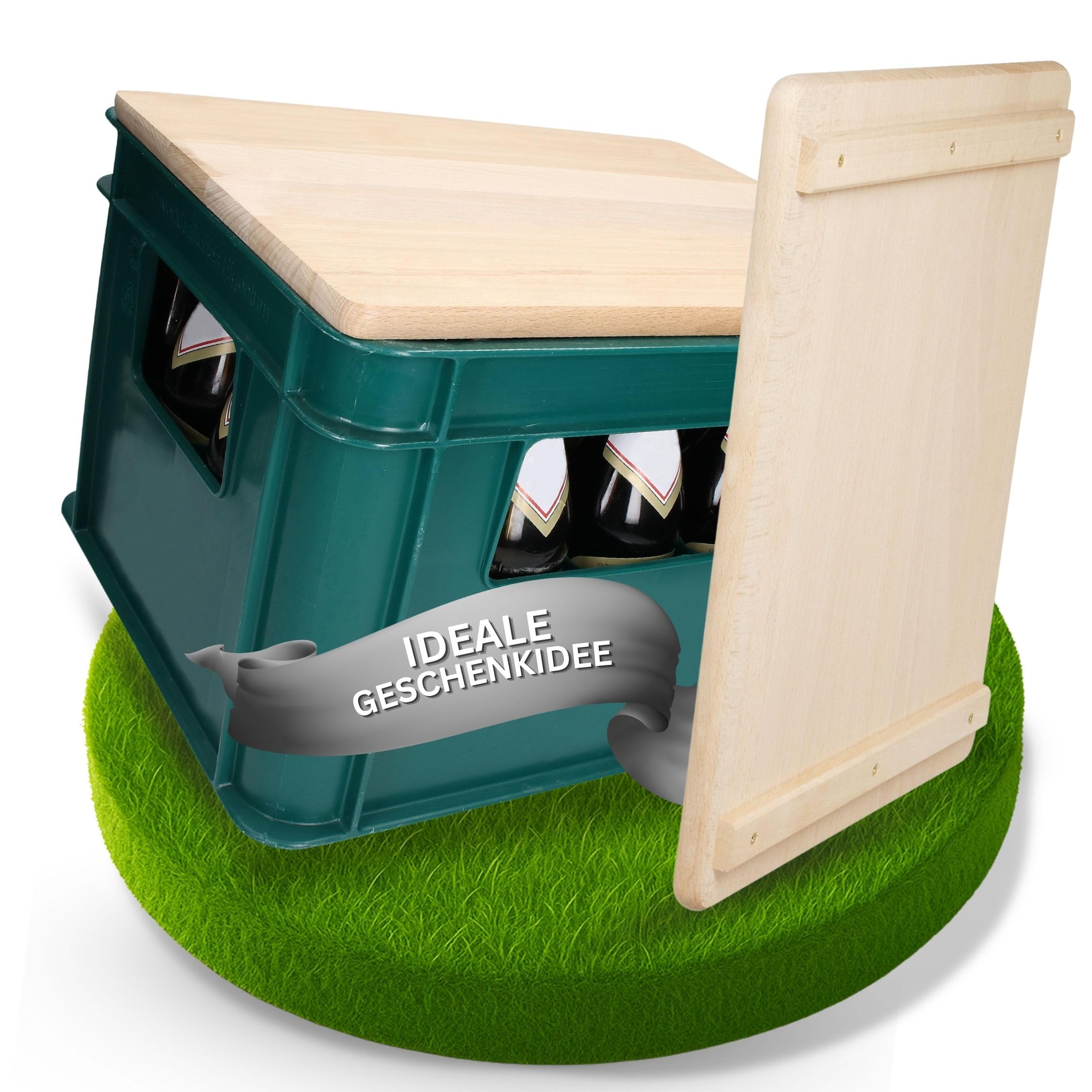 Sitzauflage aus Holz 'Woody' - Geschenk Vatertag für Papa, Freund & Opa - Schneidebrett Holz - Outdoor Sitz für Festival, Camping und Balkon - 2in1 mobiler Hocker & Tisch, Farbe:Natur
