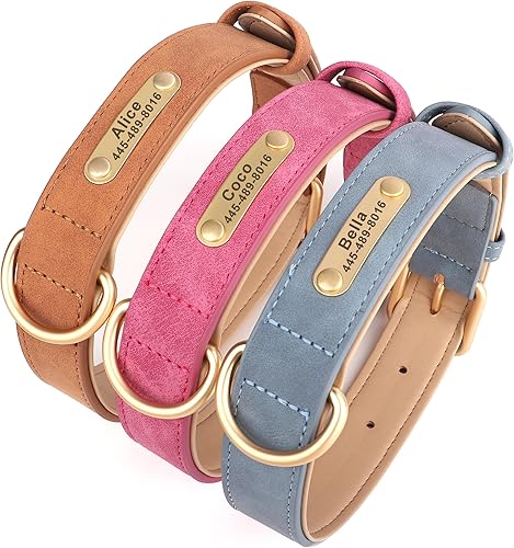 Miniatura 9 de PET ARTIST Collar de perro de cuero personalizado con placa de nombre, collares de perro personalizados acolchados suaves para perros pequeños,