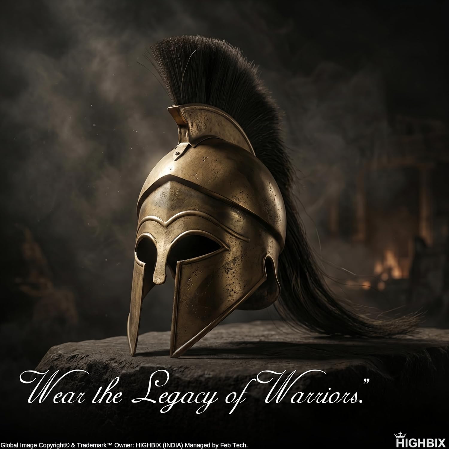 HIGHBIX Roman Spartan Helmet with Black Plume – Medieval Gladiator Armor Helmet for Costume, Cosplay, Halloween, LARP, Historical Reenactment – Decorative Warrior Helmet Adult Size