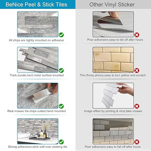 Miniatura 5 de BeNice Azulejos de protección contra salpicaduras para cocina, despegar y pegar, azulejos de mosaico lineal impermeable para salpicaduras en muro