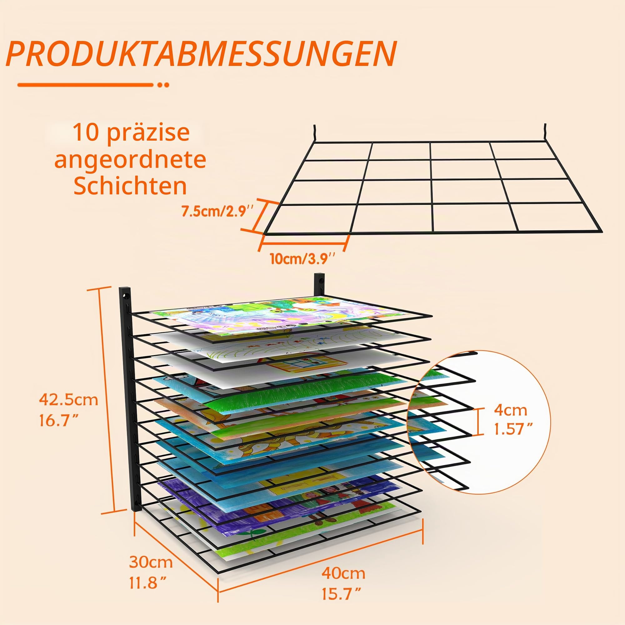 Kunst-Trockenständer, 10 verstellbare Regale, passend für alle Wände, Kunsttrockengestell für Klassenzimmer, Studios und kreative Räume