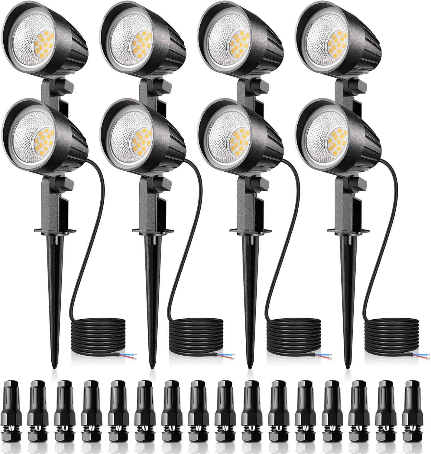 Eight MEIKEE 7W 800lm Low Voltage Landscape Lights with connectors