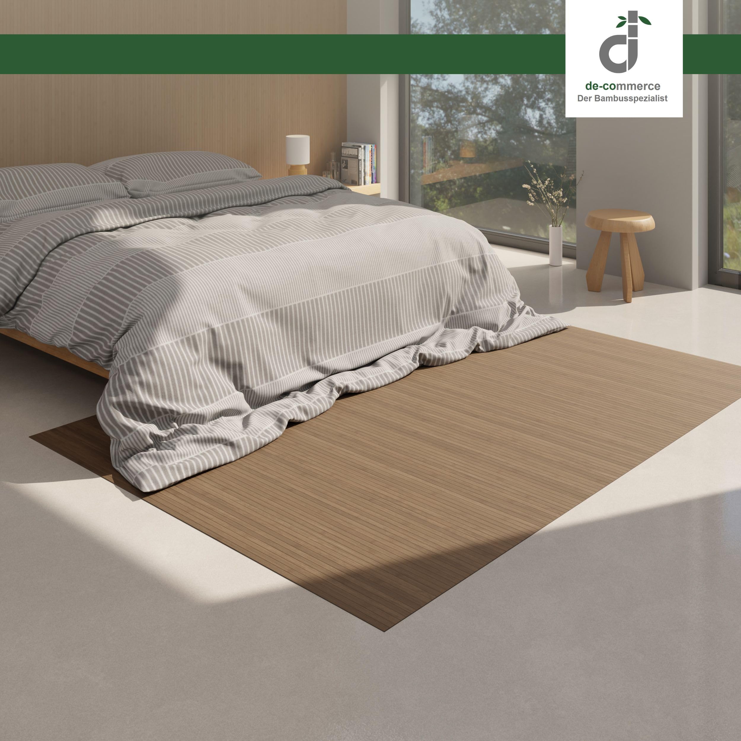 Amazon.de: DE-COmmerce Bambusteppich Massive Taupe, 200x250 cm, 17mm  gehrtete Stege, massiver Teppich ohne Bordre, Bambusmatte