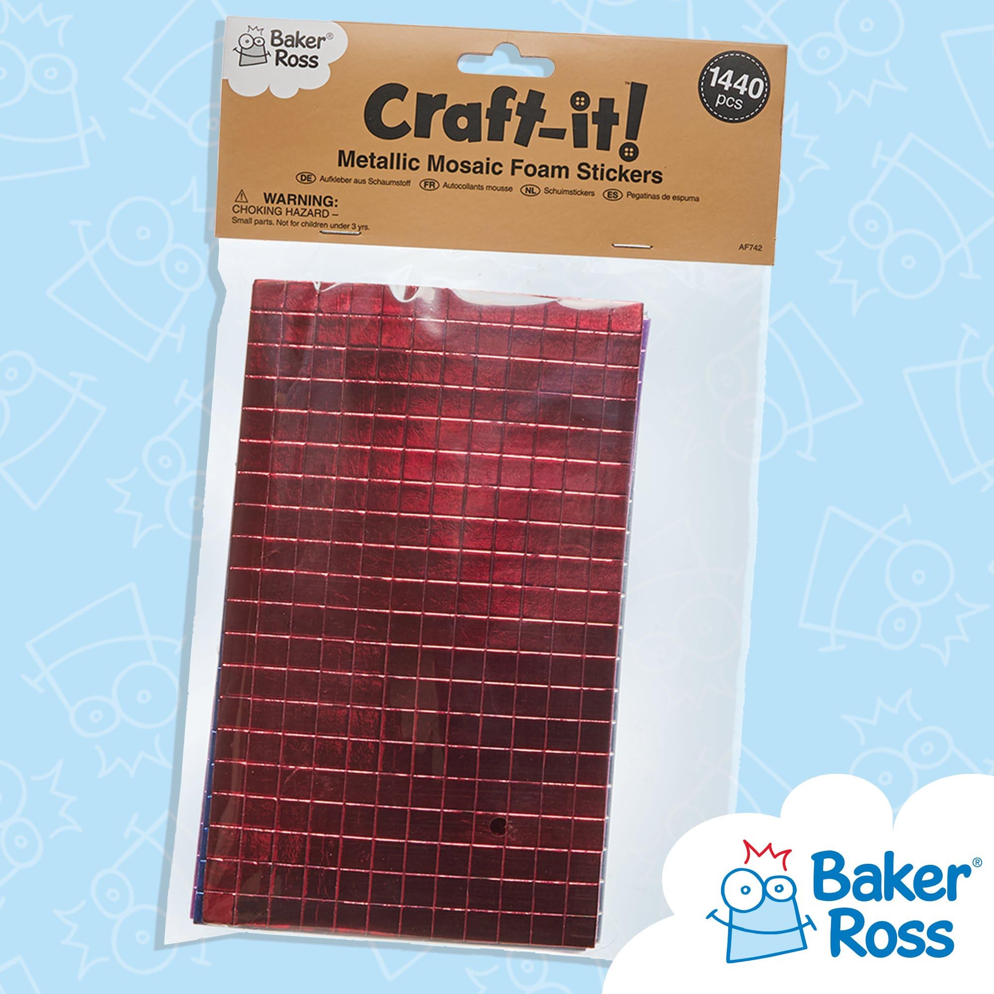 Baker Ross Tesselli per Mosaico Metallizzate in Gommapiuma Autoadesiva, Ideali per Creazioni Fai da Te Natalizie (confezione da 1440)