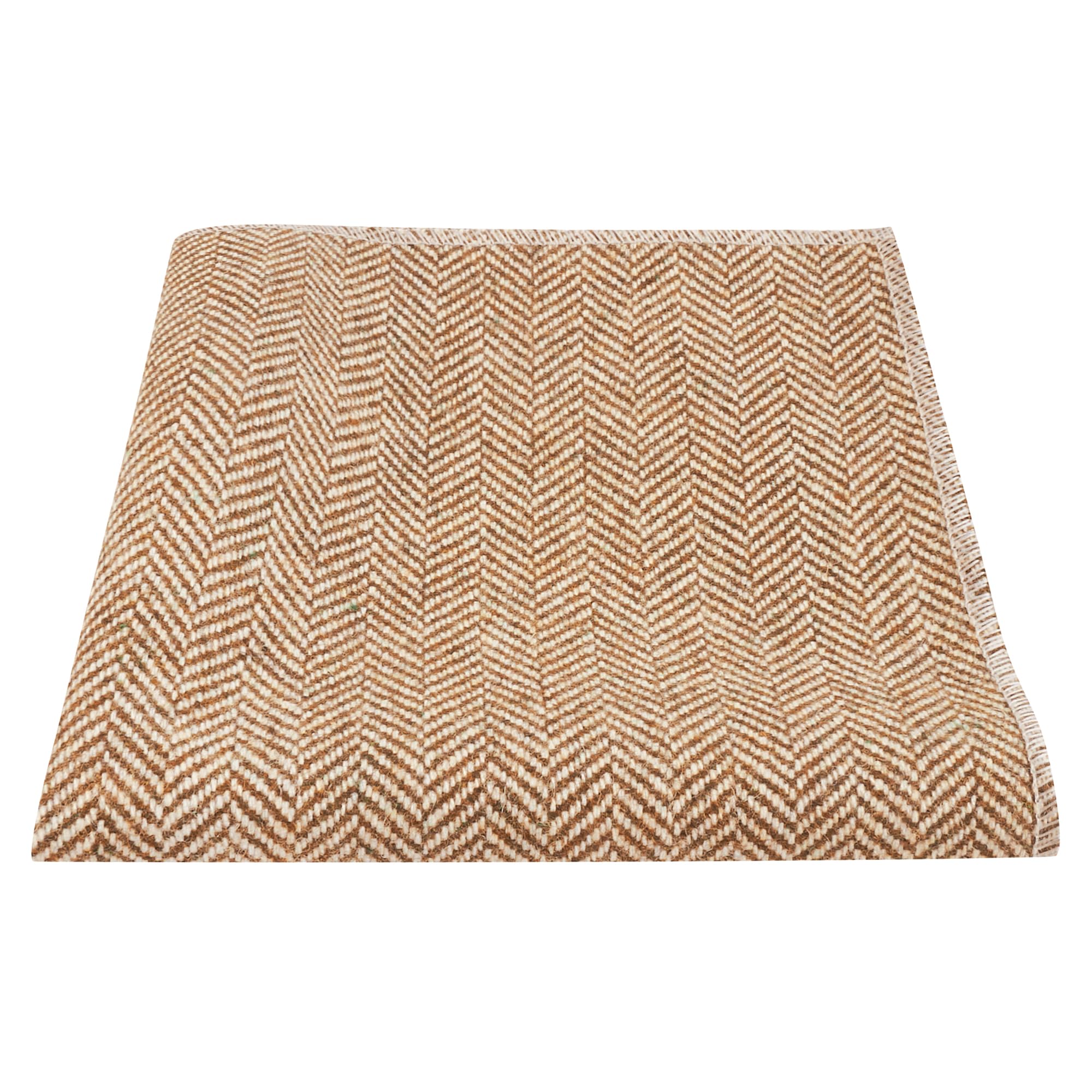 King & Priory Warm Brown Herringbone Wool Pocket Square, Handkerchief