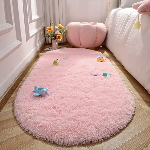 Miniatura 35 de LOCHAS Alfombra esponjosa para dormitorio, 2.6 x 5.3 pies, alfombra lanuda para dormitorio, mesita de noche, alfombra ovalada suave para sala