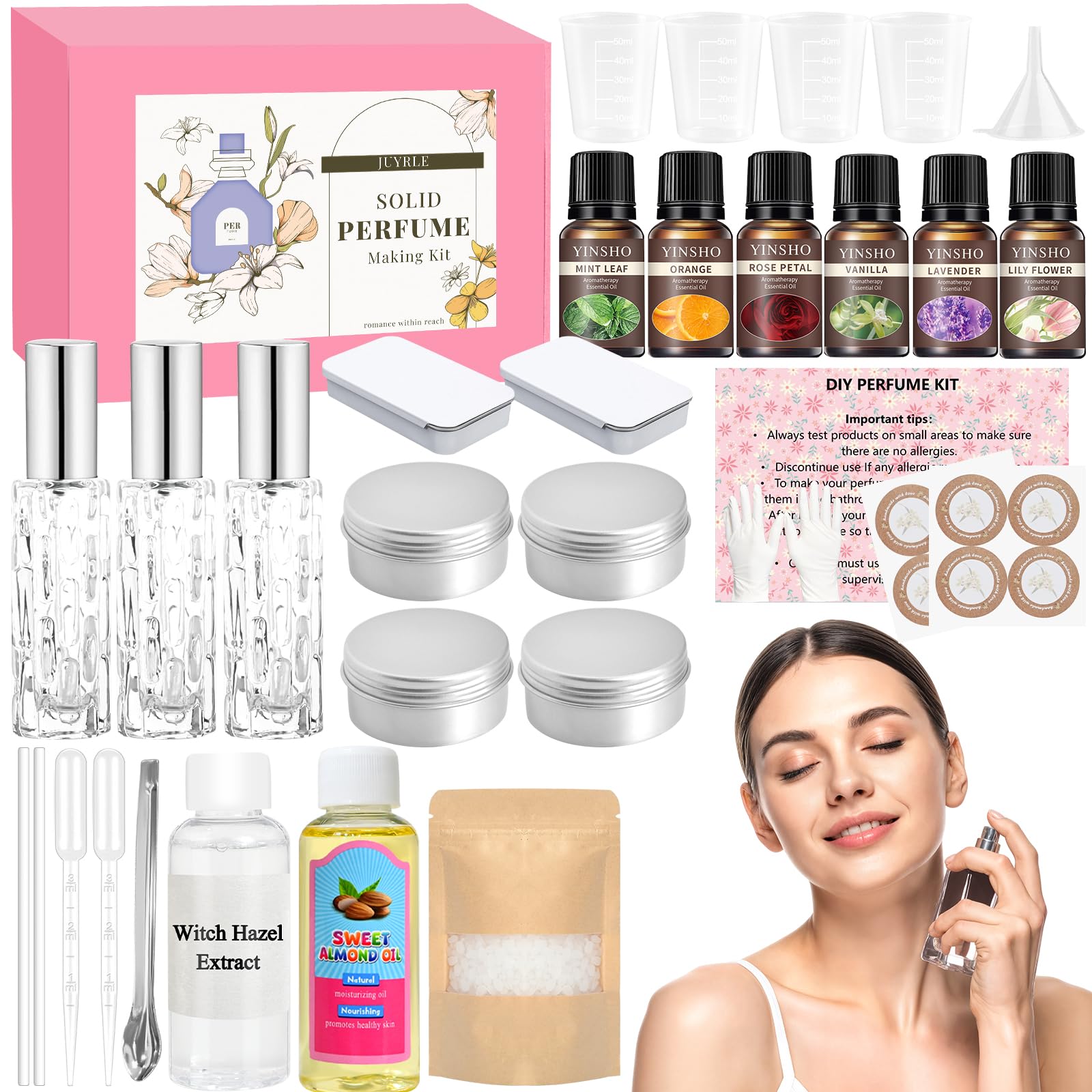 JUYRLE Perfume Making Kit- DIY Solid Perfume Making Kits for Women, Portable Pocket Solid Balm with Travel Size Bottle, Make Your Own Fragrance,