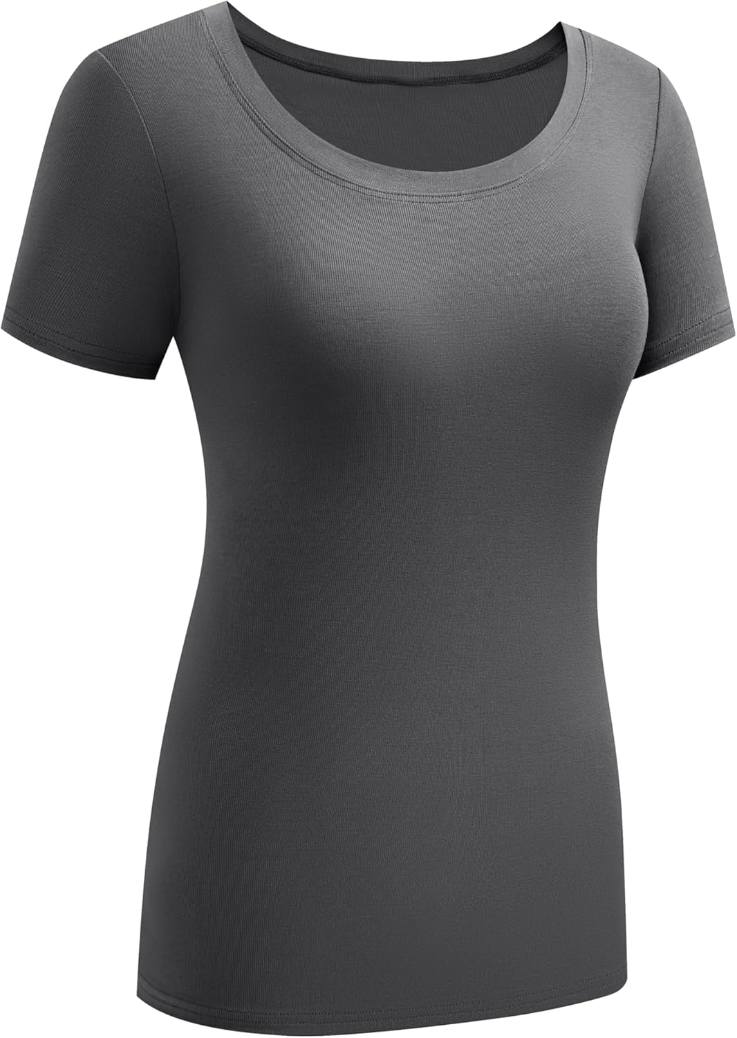 OThread & Co. Women's Short Sleeve T-Shirt Comfy Scoop Neck Tee Basic Ribbed Knit Layer - Image 2