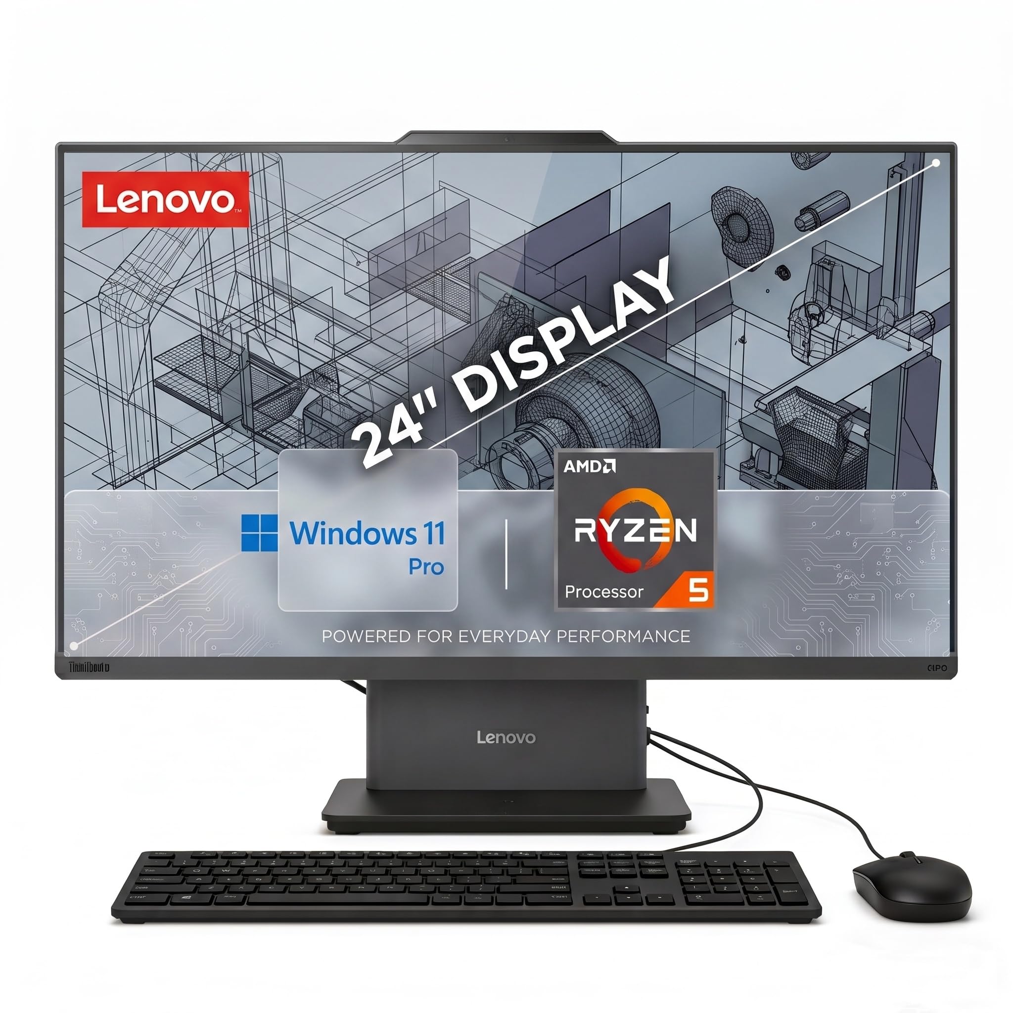 Lenovo ThinkCentre Neo 55a 24" Business All-in-One Desktop | 100Hz IPS FHD Non-Glare Display | AMD Ryzen 5 4.9GHz | 32GB DDR5 RAM, 2TB PCIe SSD | 5MP IR Cam | WiFi 6, Luna Grey
