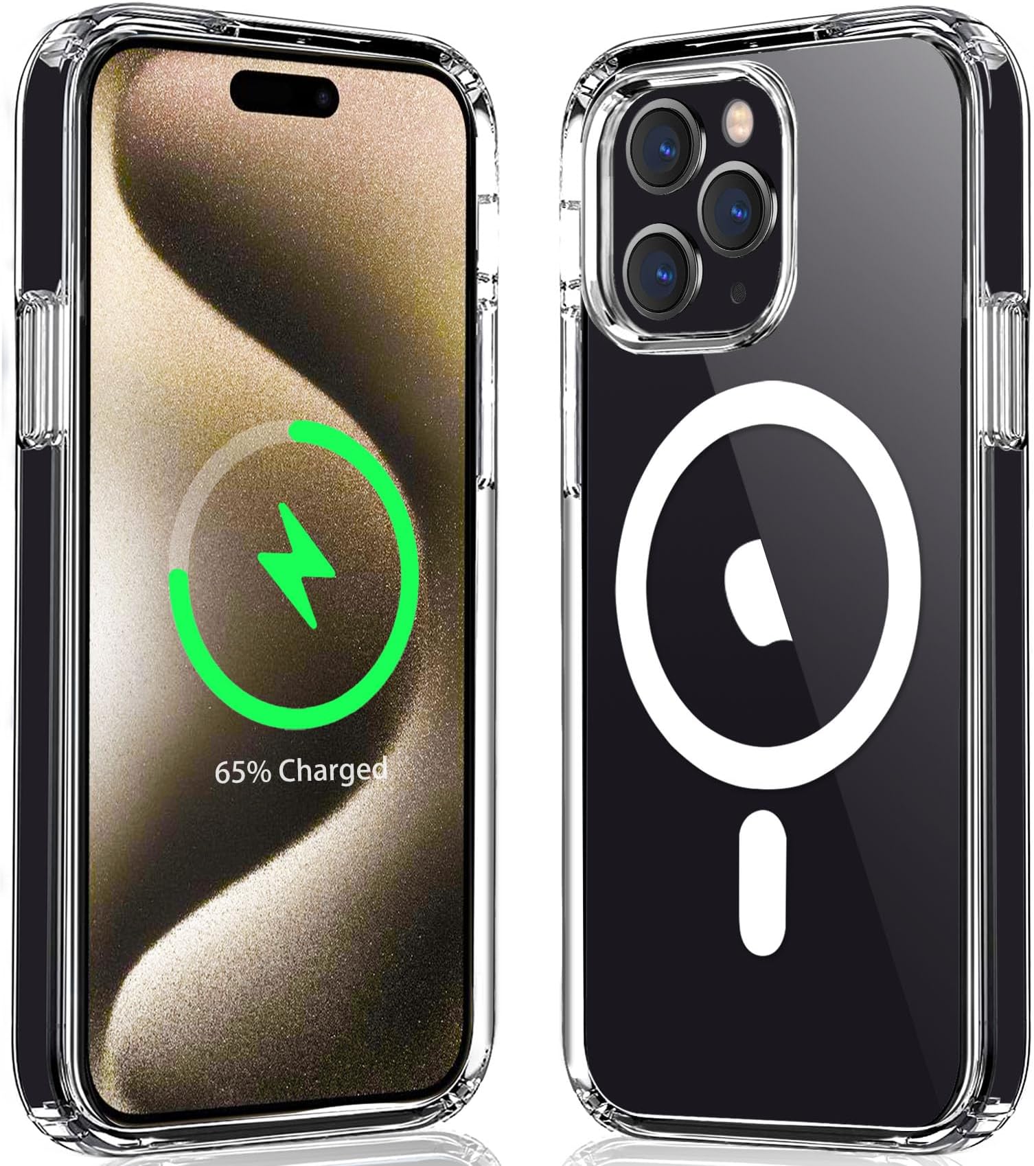 Magnetic Case Compatible with iPhone 15 Pro Max Case, Compatible with MagSafe Wireless Charging, Transparent Anti-Scratch Back Shockproof Protective Slim Thin Phone Case Cover, Clear