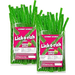 Lick-o-rish JUMBO Green Apple Licorice | Gourmet Green Apple Licorice Candy Made in the USA | Soft and Chewy Twists | 2 Pounds Total (Box of 2 bags, 1 pound each)