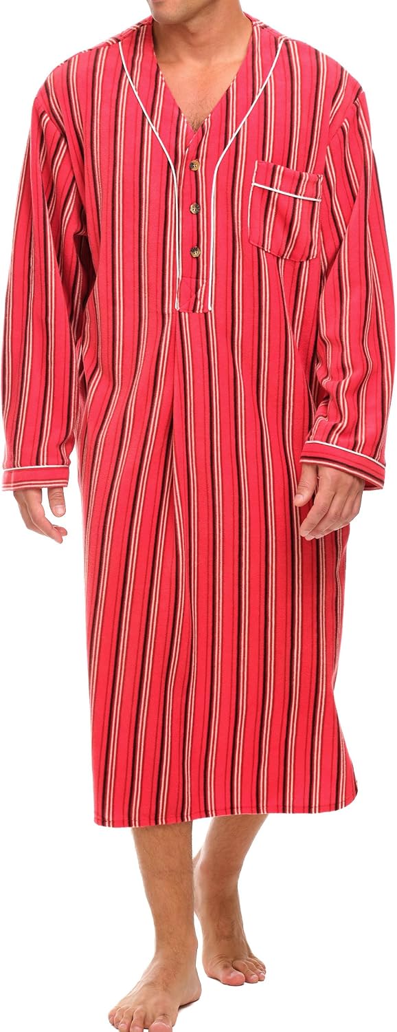 Alexander Del Rossa Men's Long Sleeve Lightweight Fleece Nightshirt