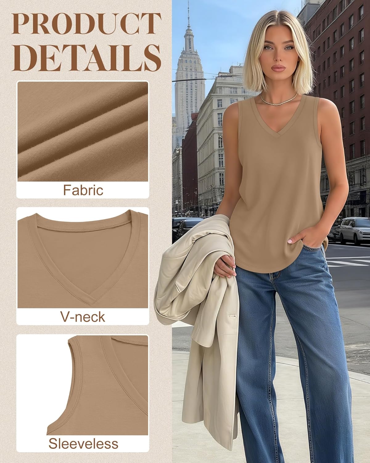 Huukeay 3 Pack Women's Tank Tops V Neck Loose Fit Casual Sleeveless Shirts Summer Flowy Trendy Basic Tee 2026 Fashion - Image 4