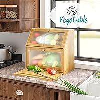 Vista 6 de Panera extragrande con tabla de cortar, panera de madera de bambú para encimera de cocina, contenedor de almacenamiento de pan de gran capacidad