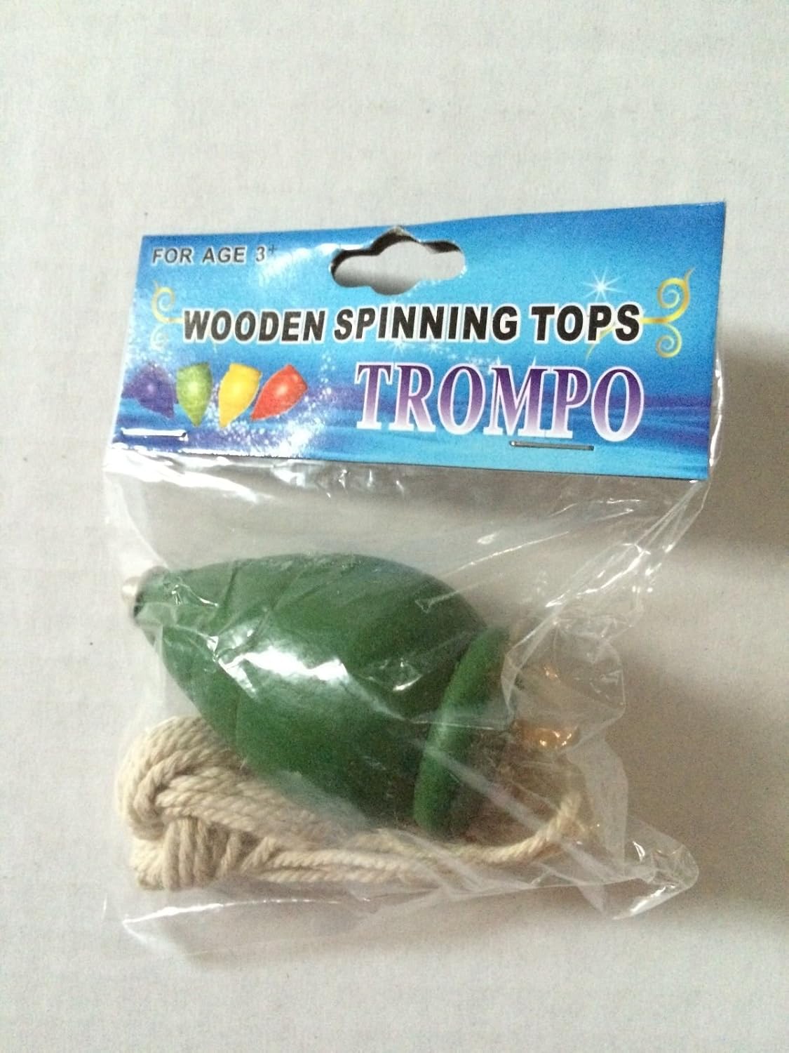 WOODEN GREEN SPINNING TOP with String Wood Spin Tops Metal