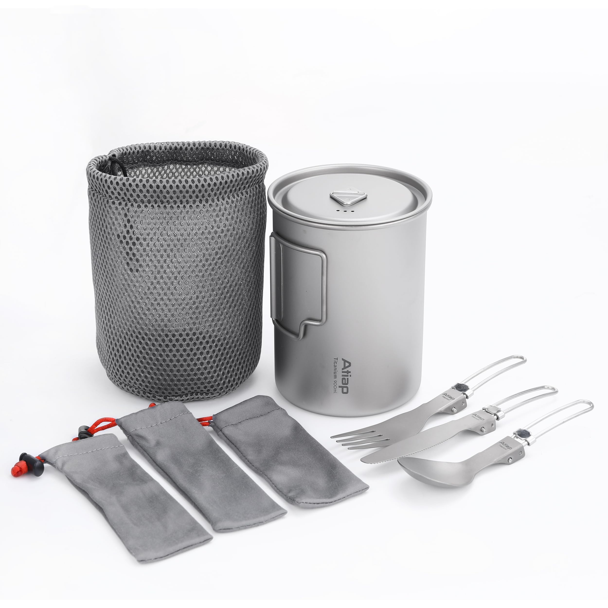 Titan Camping Becher Topf 900ml mit Deckel & Klappbarem Besteck (Messer, Gabel, Löffel)