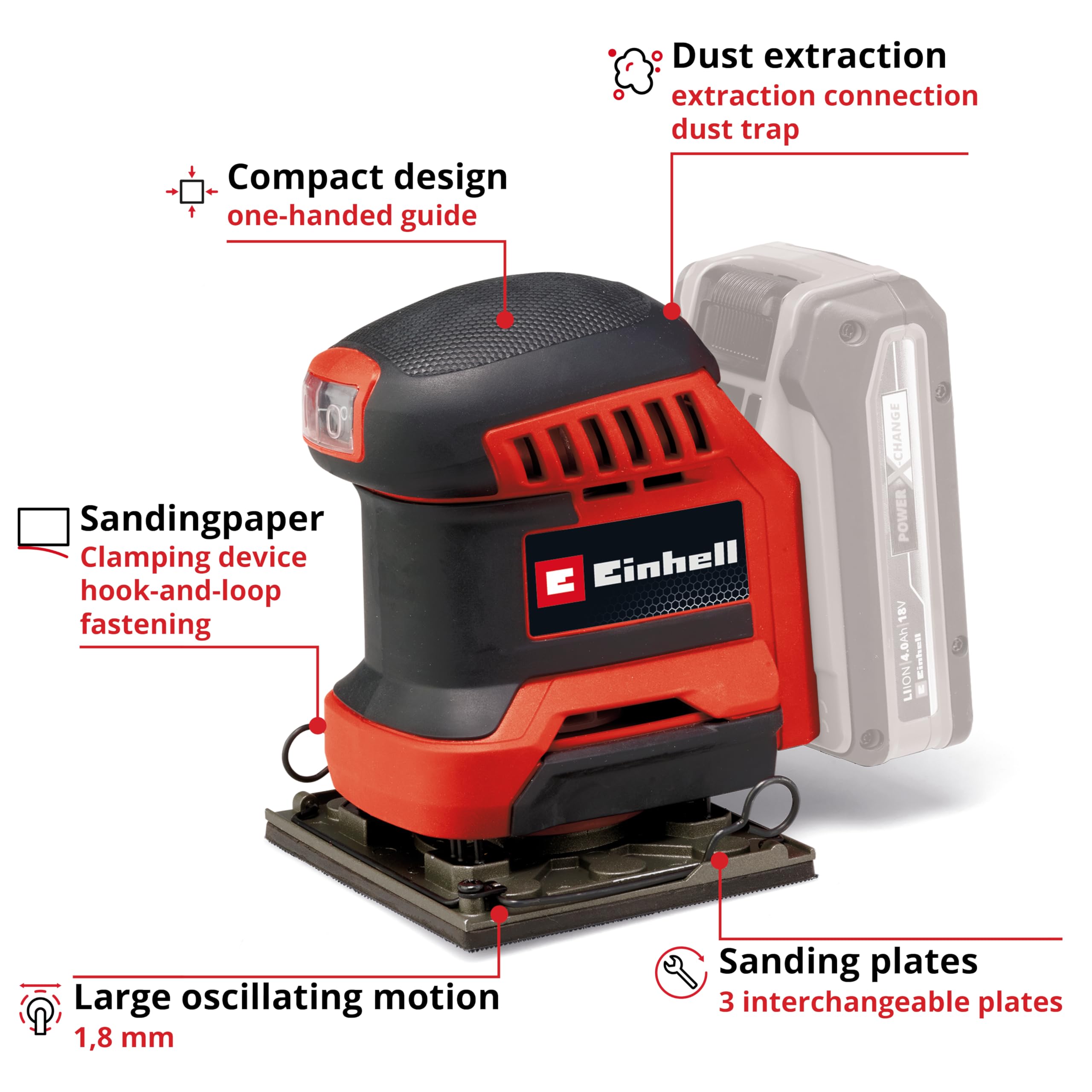 Einhell TE-OS 18/113 Akumulatorowa szlifierka oscylacyjna 18 V Li-Solo Power X-Change 1,8 mm