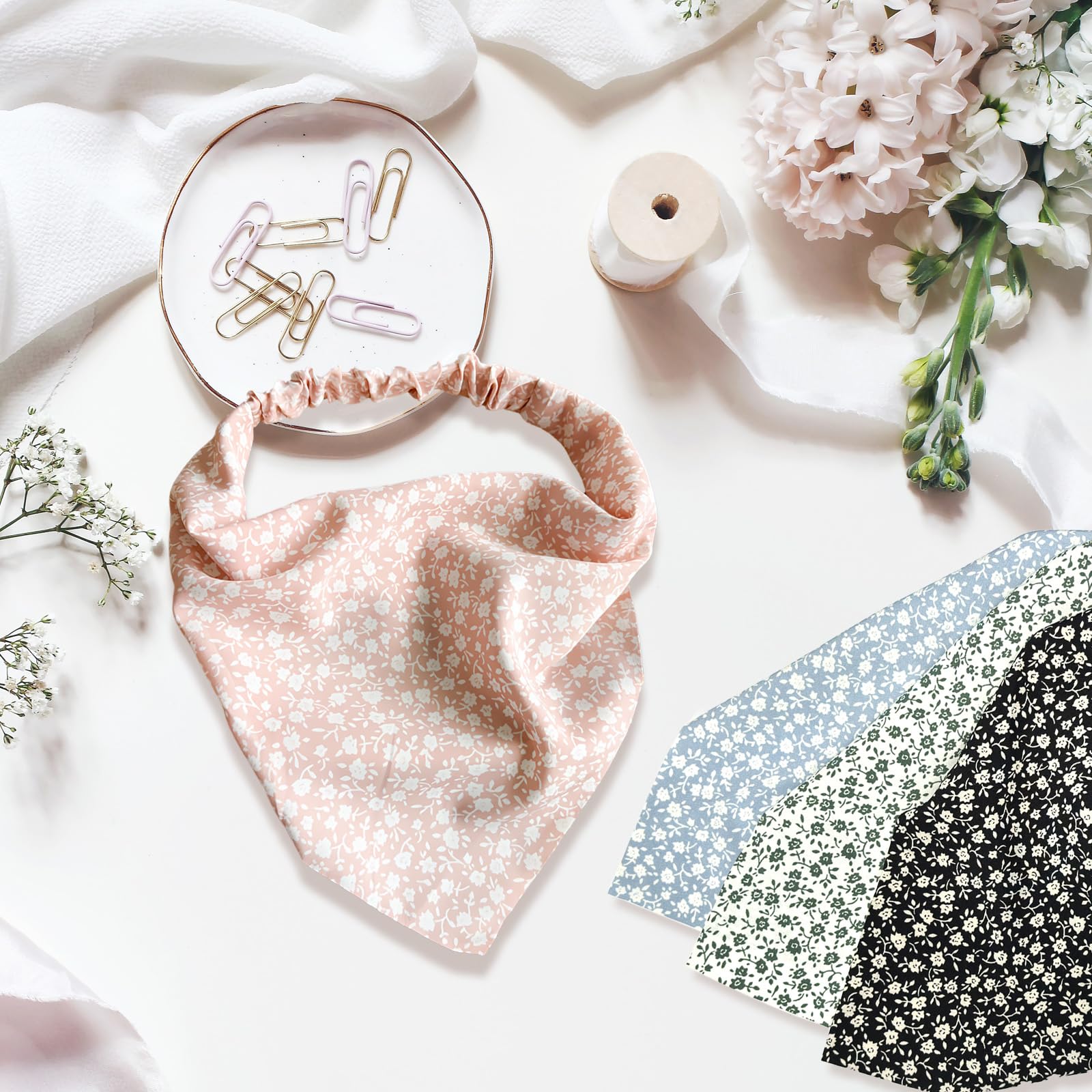 4 Pezzi Fascia Capelli Bandana, Capelli Floreale Fascia Elastica Boho Cerchietto Chiffon Carino Foulard per Donne Ragazze Accessorio