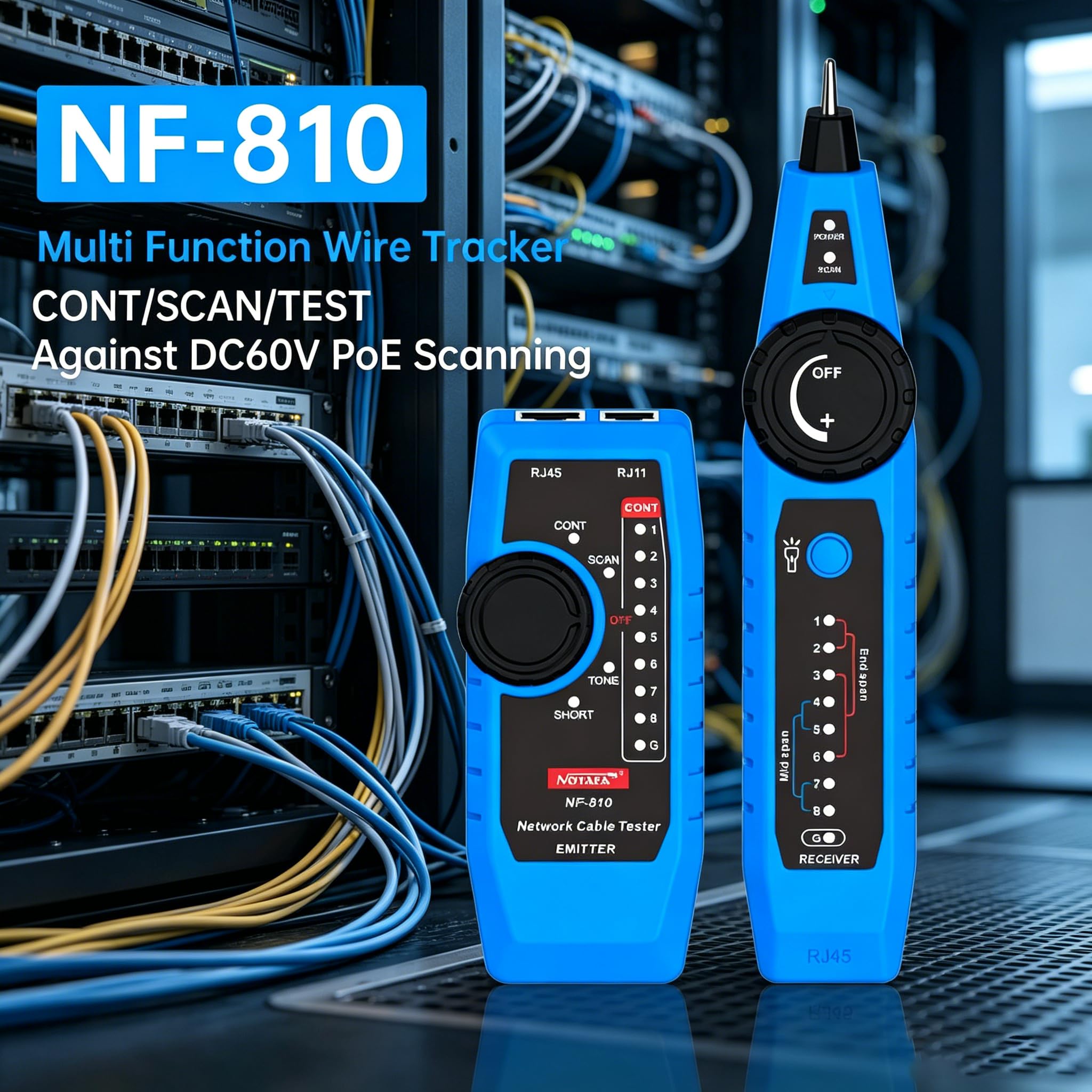Noyafa Tester di rete multifunzione NF-810, tracker di rete LAN Ethernet con tester per linea telefonica, scansione della linea di rete, scansione del cavo di alimentazione e funzioni di test