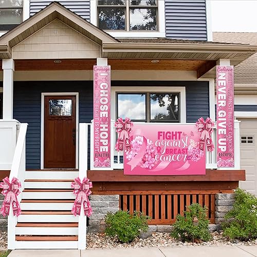 Miniatura 5 de Arcos grandes de corona de concientización sobre el cáncer de mama, lazos de arpillera para corona, lazos de cinta rosa para mujeres y niñas,