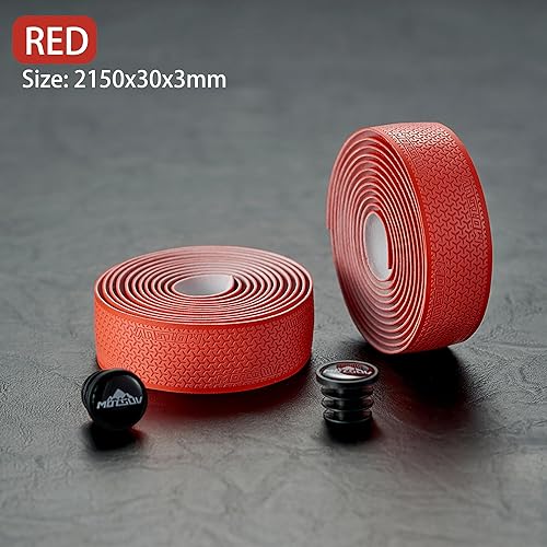 Miniatura 5 de VXM Cinta para manillar de bicicleta, cinta de barra de bicicleta de carretera, piel sintética + EVA, agarre para mango de ciclismo, 2 rollos (rojo)