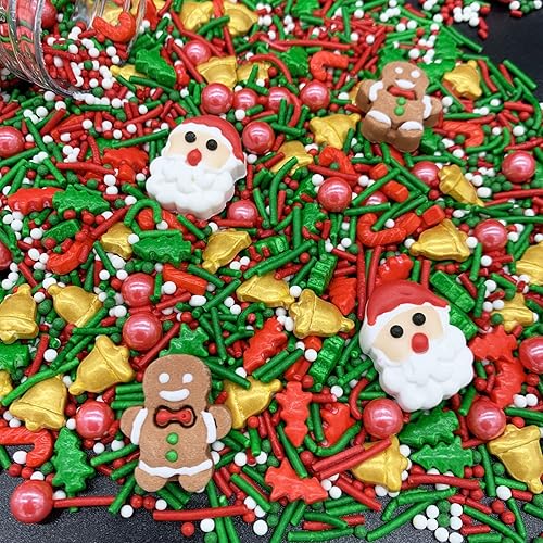 Miniatura 2 de Gránulos rojos y verdes de Papá Noel para decoración de pasteles, decoración de cupcakes, decoración de galletas, helados, celebraciones (3.5 onzas)