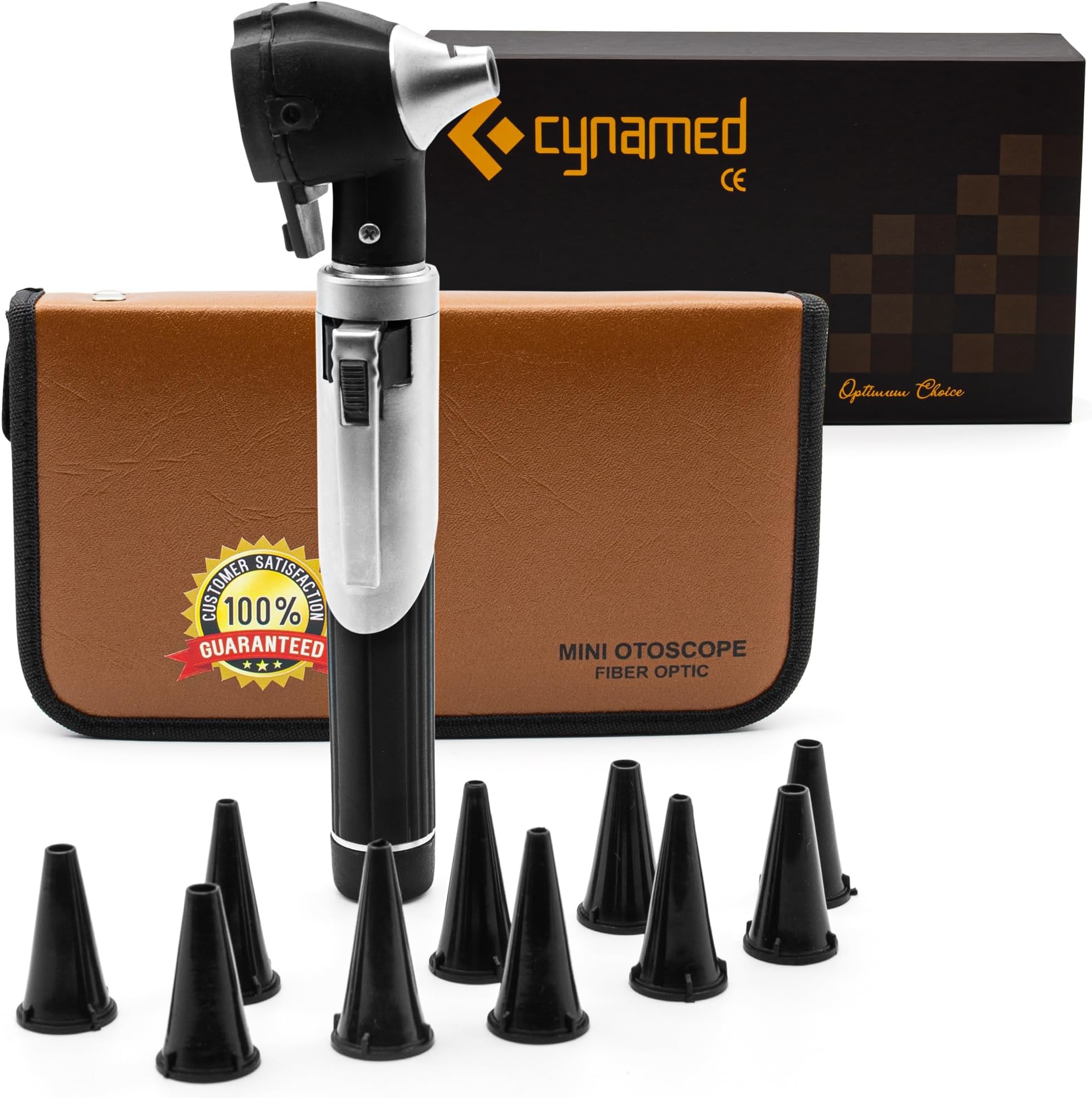 Mini Otoscope - Portable Ear Light and Exam Kit for Home and Professional Use - 4X Magnifying Fiber Optic Scope with Spare Tips, Bulb, and Carrying Case - Pocket Diagnostic Equipment (Black)