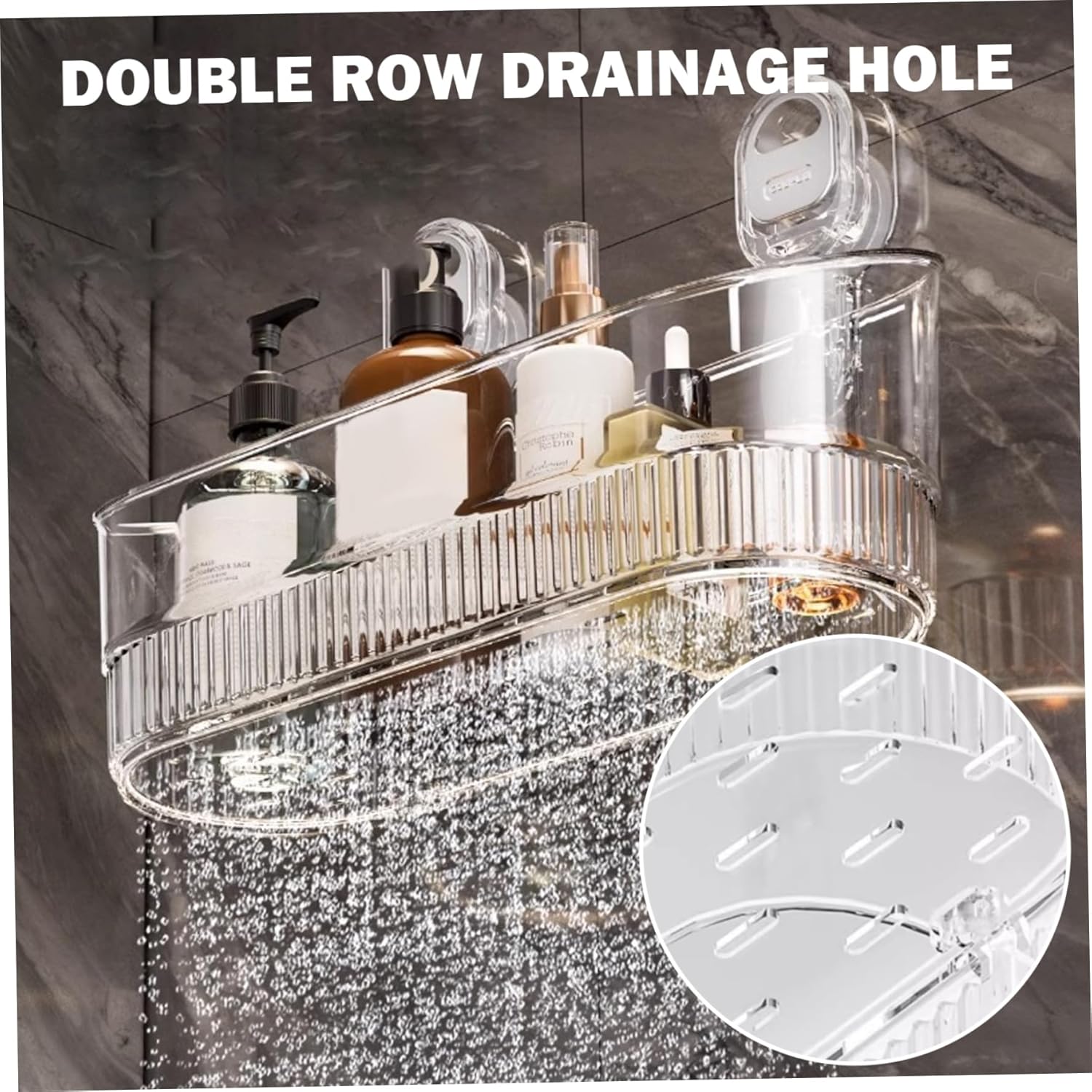 2Pcs No-Drill Bathroom Suction Storage Box, Wall-Mount Suction Storage Box with Drain Holes, Large Capacity & Strong Load-Bearing Shower Caddy