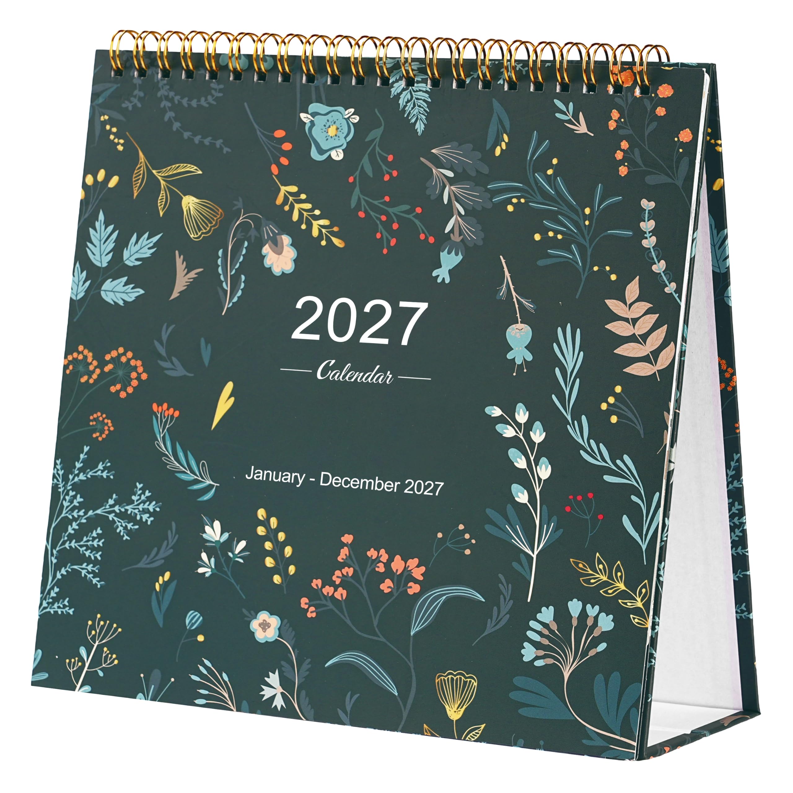 Desk Calendar 2027 - Calendar 2027, 12 Monthly Calendar from Janaury to December 2027, Stand Up Desk Calendar with Monthly Tabs, 8.66" x 3.14", Green