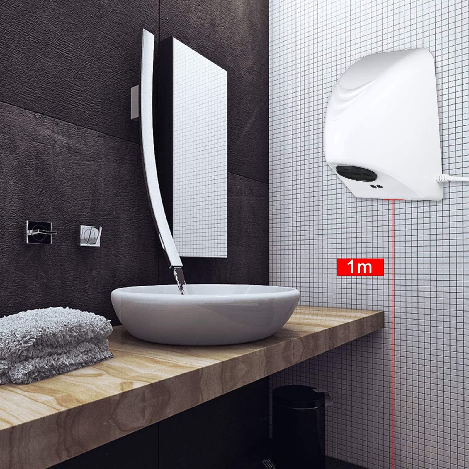 Sèche-Mains Électrique Sans Perçage - Installation Murale Facile, Pour Salle De Bain, Restaurant, Hôtel (Silencieux)