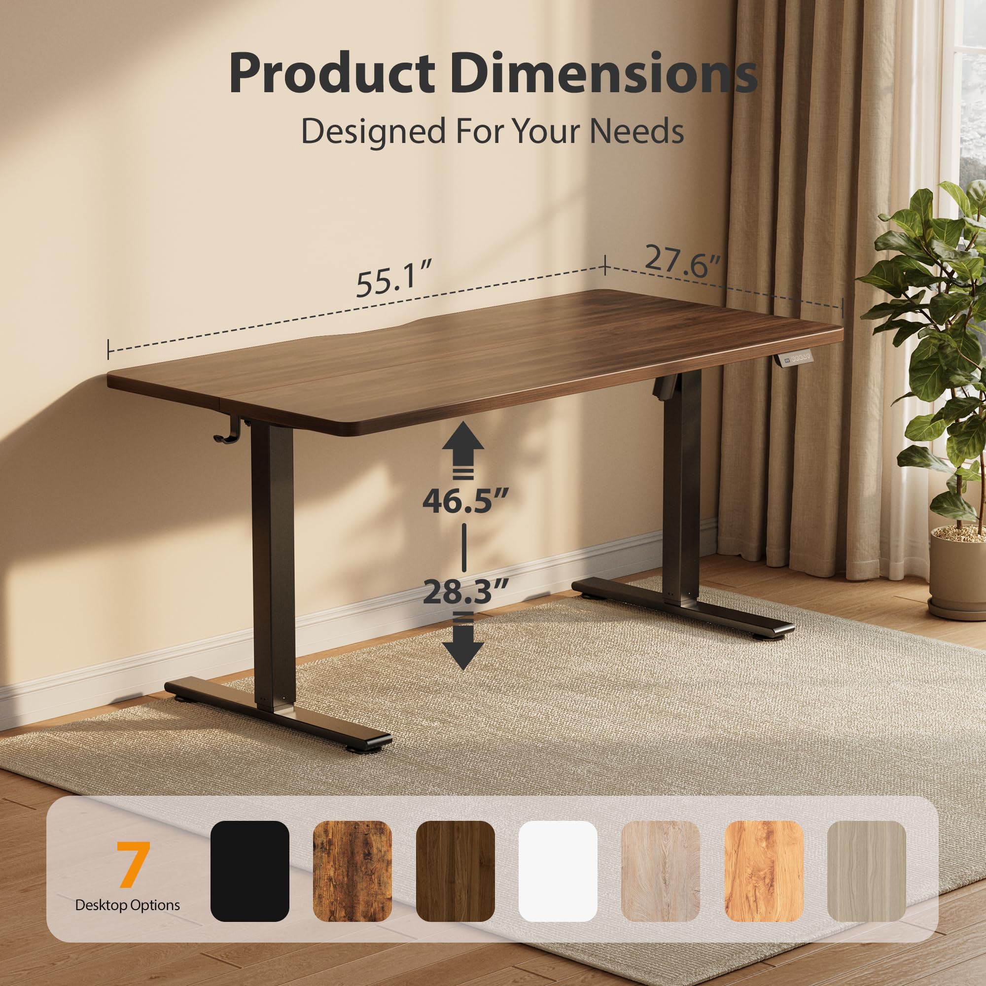 Cubiker Standing Desk, 48x24 Inches Sit Stand Home Office Desk, Electric Stand up Desk, Adjustable Desk with Splice Board, Black Frame/Black Walnut Top view 2