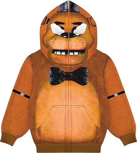 YAMY Five Nights Hoodie for Boy Midnight Horror Bear Sweatshirt Long Sleeves Suitable for Autumn and Winter Zip Up 5-12y
