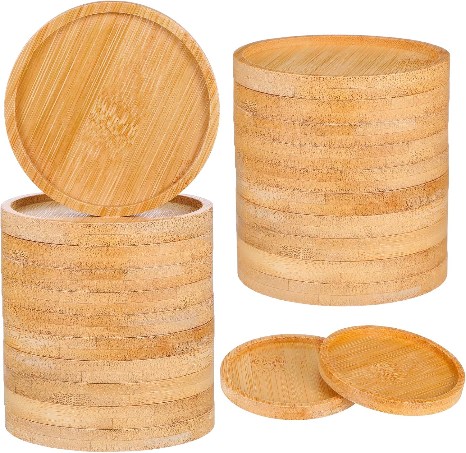 24pcs 3.7’’ Bamboo Plant Saucers Small Round Plant Coasters Drip Trays Plants Saucer DIY Crafts Gifts for Indoor Potted Plants Tabletop Ceramic Cup Holders Table Protectors Wedding Party Decor - Image 7