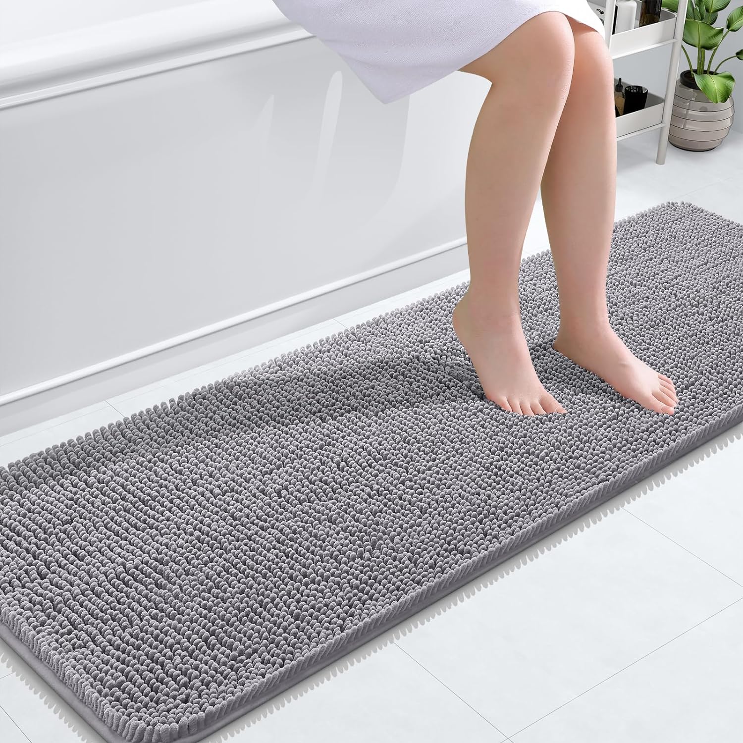 OLANLY Bathroom Rugs 59x20, Extra Soft Absorbent Chenille Bath Rugs, Rubber Backing Quick Dry, Machine Washable Bath Mats for Bathroom Floor, Tub and Shower, Home Decor Accessories, Grey 59" x 20" Grey